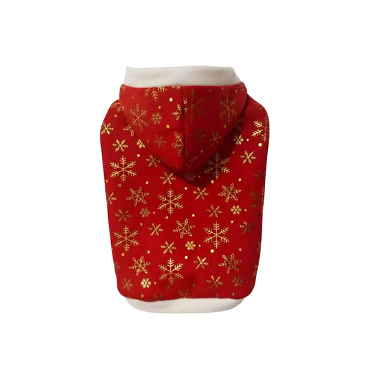 Abrigo Navideño con Gorro - Copos de Nieve Dorados (Para Perros y Gatos)