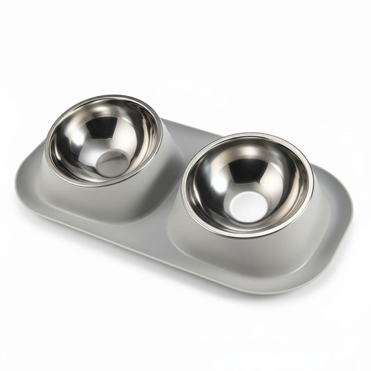 Comedero Doble Ergonómico con Cuencos de Acero Inoxidable para Mascotas