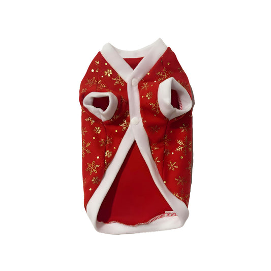 Abrigo Navideño con Gorro - Copos de Nieve Dorados (Para Perros y Gatos)