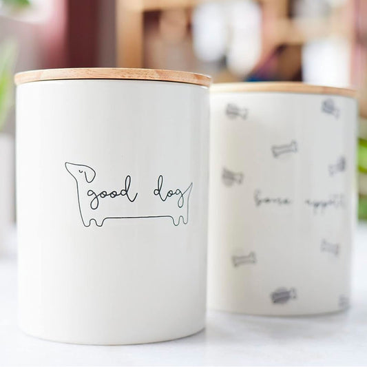 Tarro de cerámica para galletas de perro con tapa de madera