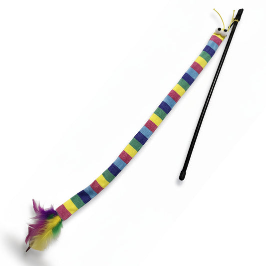 Juguete Interactivo de Varita con Oruga Colorida y Plumas para Gatos
