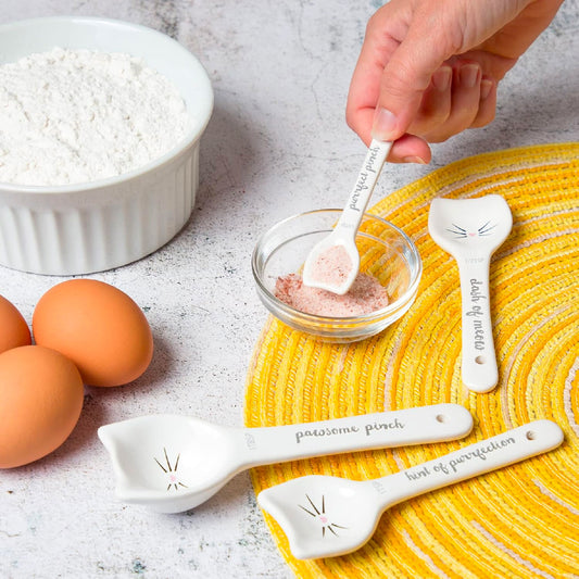 Set de 4 cucharas medidoras de cerámica en forma de gatito